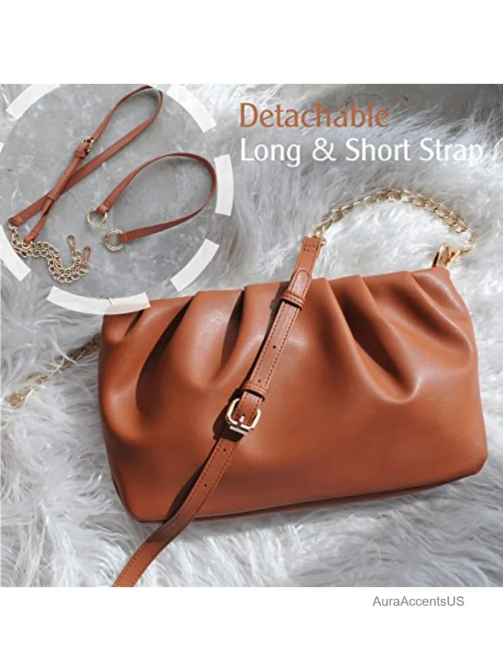 Vegan Leather Ruched Shoulder Hobo Bag Convertible Crossbody Clutch Pouch
